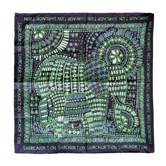 Women Genteel Elephant Print Twill Silk Scarf - Picture 1 of 9